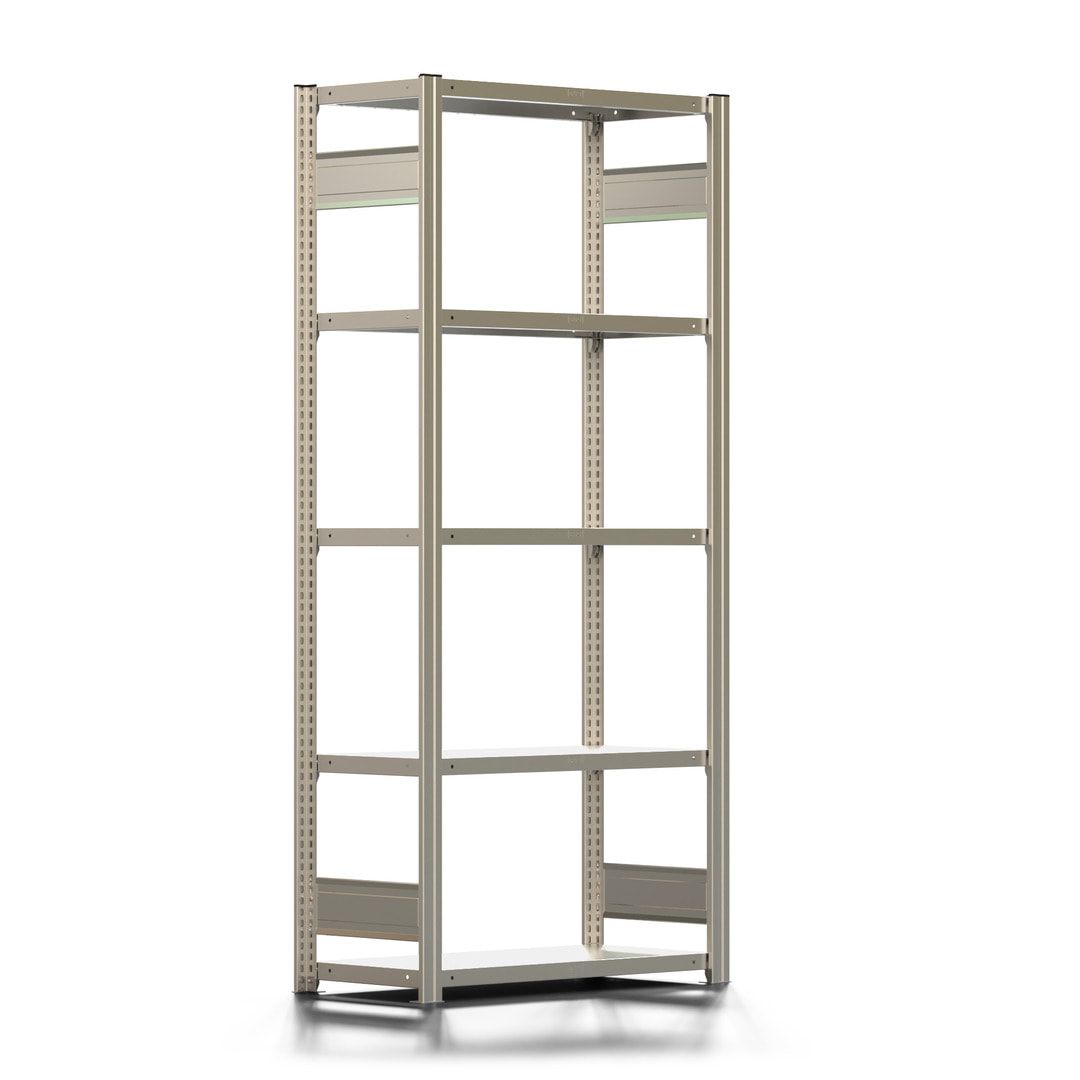 Haushaltsregal mit Tiefenriegel - 150 kg - 2.000 x 875 x 400 mm (HxBxT) - 5 Böden - Anbauregal - Steckregal BERT