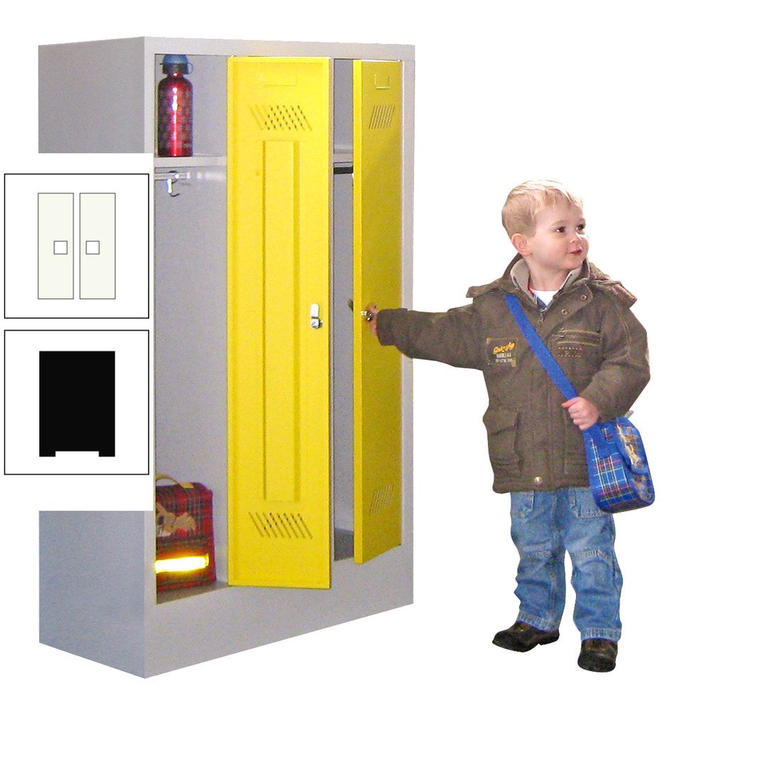 Spindschrank f. Kindergärten - mit Sockel - Höhe 1.300 mm - 2 Abteile a 250 mm - Drehriegel - anthrazitgrau