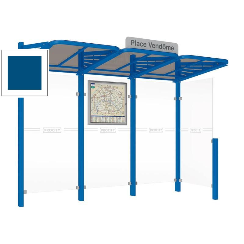 Buswartehalle - Unterstand - modular - Fahrplankasten - Haltestellenschild - Seitenwand rechts - 2.200 x 3.000 x 1.500 mm (HxBxT) - enzianblau