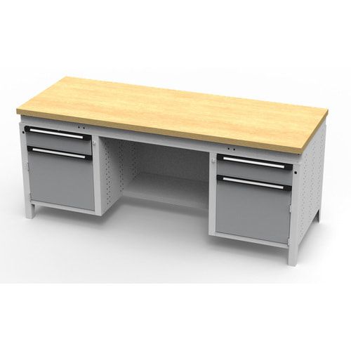 OTTOKIND Werkbank - bündige Arbeitsplatte - 850 x 1.695 x 750 mm (HxBxT) - 2 Schubladen - 2 Schränke - lichtgrau