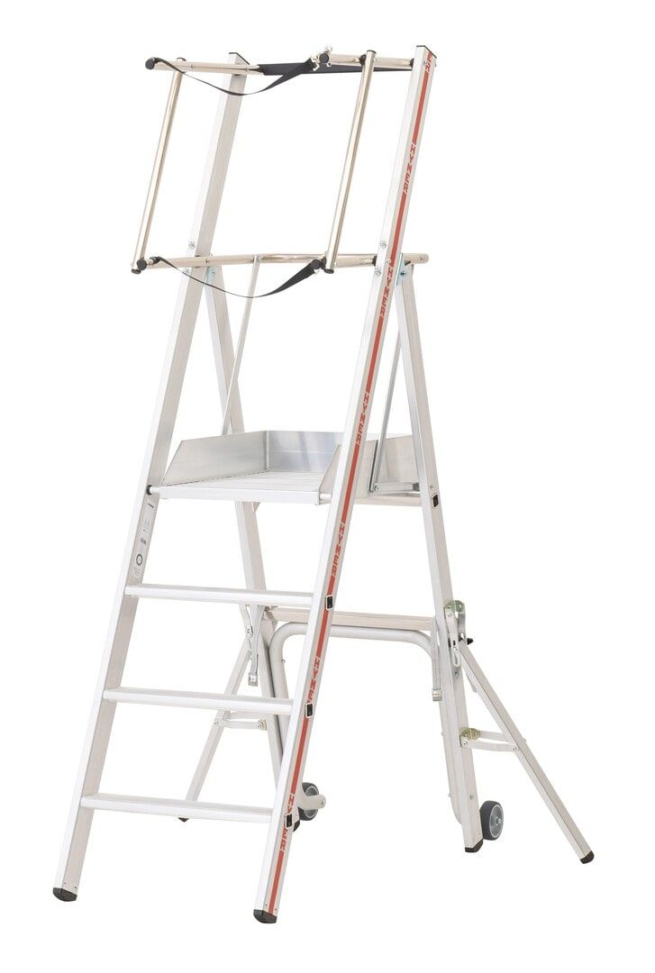Plattformleiter mit kurzem Handlauf, Absturzsicherung, 2 Kipprollen, Rutschhemmung R11, Leiterlänge 1.610 mm, 2 Stufen, Traglast 150 kg, Hymer