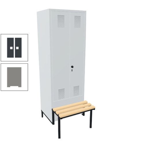 Doppel-Spind, Garderobenschrank, Buche Sitzbank integriert, 2 Abteile a 400 mm, Korpus anthrazitgrau, Tür anthrazitgrau, 1.850 x 800 x 815 mm (HxBxT)