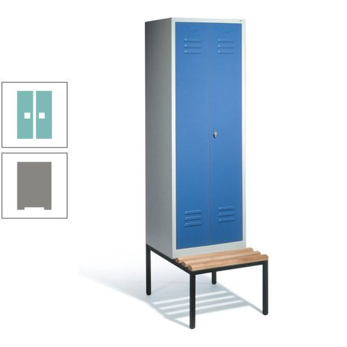 Doppel-Spindschrank, Buche Sitzbank untergebaut, 2 Abteile a 300 mm, Korpus lichtgrau, Tür anthrazitgrau, 2.090 x 610 x 815 mm (HxBxT)