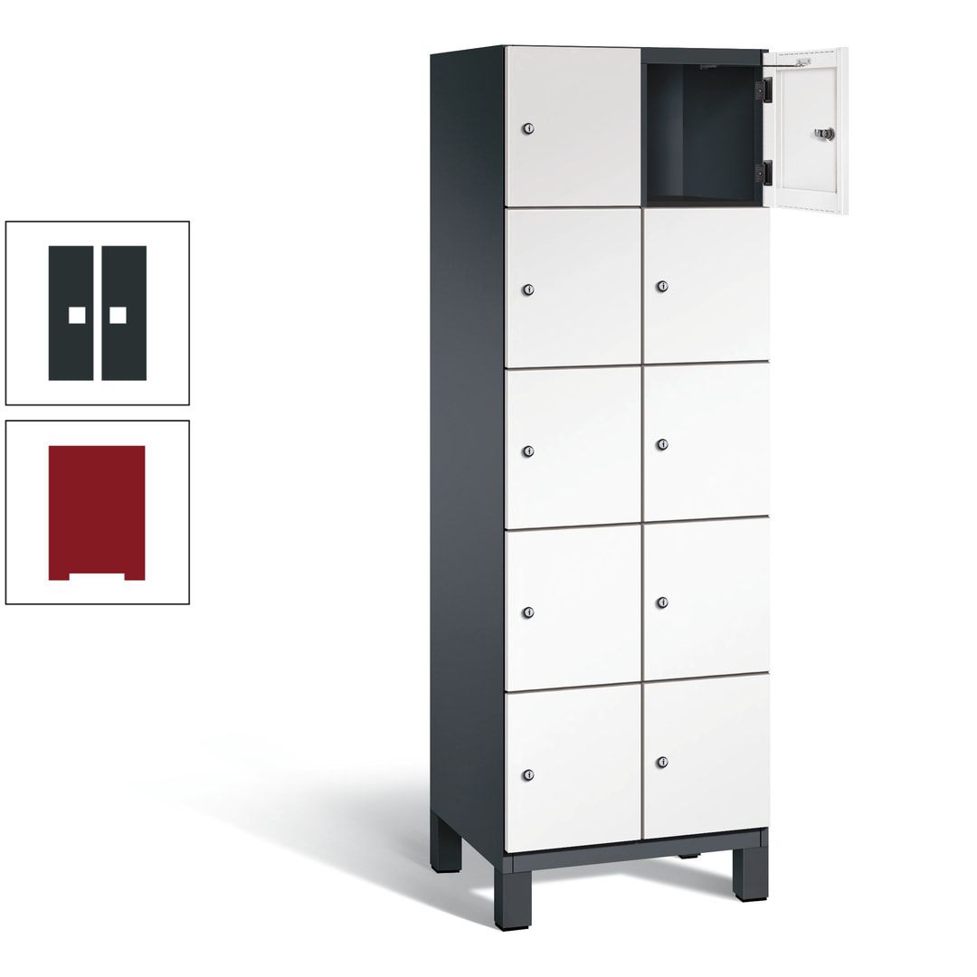 Fächerschrank, Stahlschrank, 10 Fächer, Türöffnungsbegrenzer, Füße, 1.980 x 600 x 525 mm (HxBxT), Korpus anthrazitgrau, Front anthrazitgrau