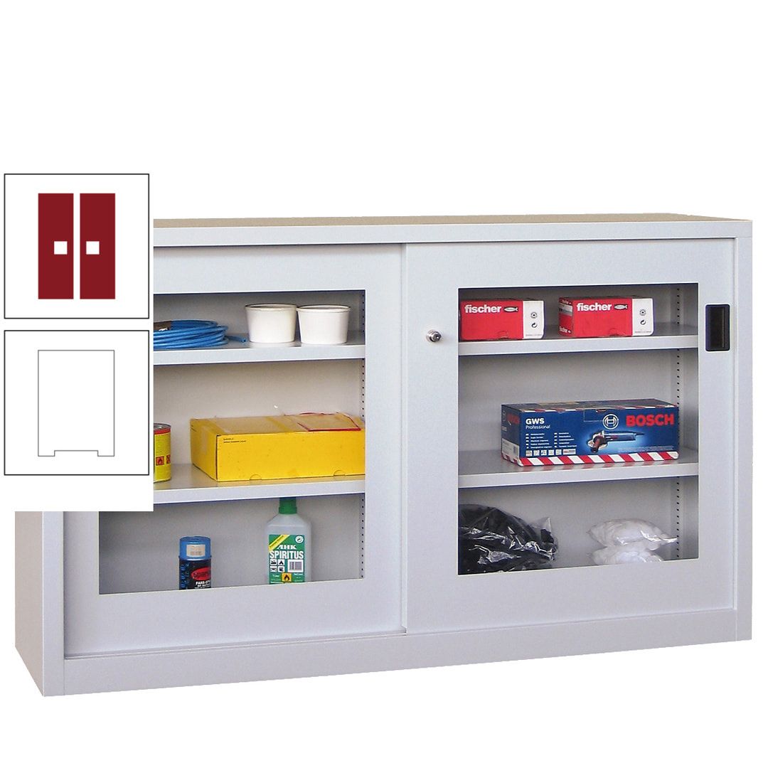Schiebetürenschrank - Sichtfenstertüren - 1.000x1.500x600 mm (HxBxT) - 4 Böden, verzinkt - Zylinderschloss - anthrazitgrau