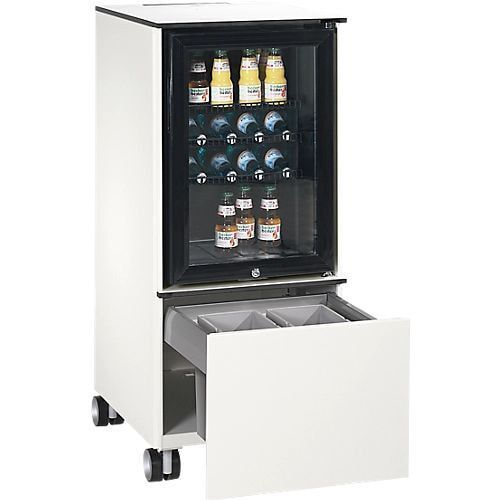 Kühlschrank Caddy, Konferenzboy, Minibar für Besprechungsraum, Servicewagen, 230 V, Abfallsammler, Farbe schwarzgrau, 1.157 x 500 x 600 mm (HxBxT)