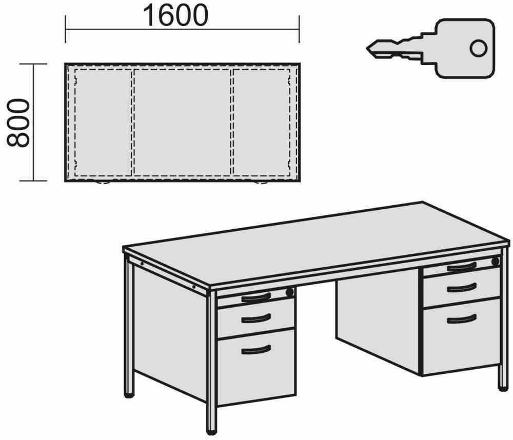 Schreibtisch 4-Fuß Eco - zwei Hängecontainer - 6 Schubfächer - abschließbar - 720 x 1.600 x 800 mm (HxBxT) - Gestell lichtgrau - Dekor Ahorn