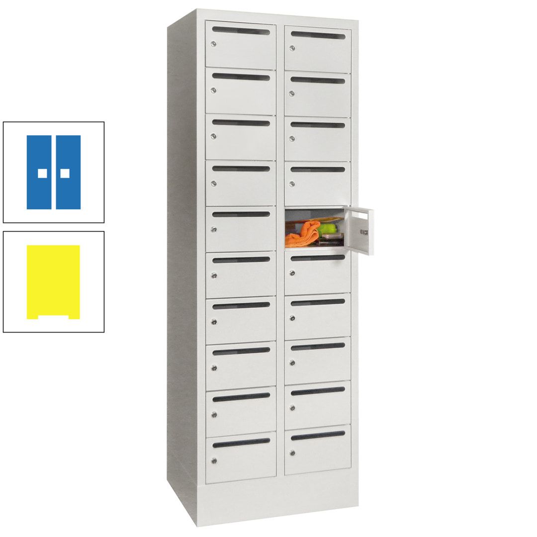 Postverteilerschrank, Schließfachschrank, 2 Abteile a 300 mm, 20 Fächer, 1.850 x 600 x 500 mm (HxBxT), Korpus anthrazitgrau, Front anthrazitgrau
