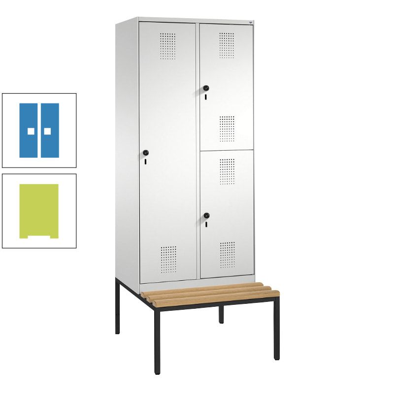 Garderobenschrank, Spind ein- und doppelstöckig Sitzbank, 2 Abteile, 3 Fächer, 2.090 x 800 x 500 mm (HxBxT), Front anthrazitgrau, Korpus anthrazitgrau