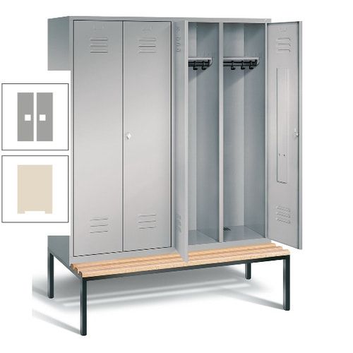 Doppel-Spindschrank, Buche Sitzbank untergebaut, 4 Abteile a 400 mm, Korpus lichtgrau, Tür anthrazitgrau, 2.090 x 1.590 x 815 mm (HxBxT)