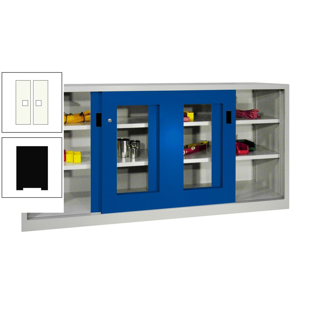 Schiebetürenschrank - Sichtfenstertüren - 1.000x2.000x400 mm (HxBxT) - 4 Böden, gepulvert - Zylinderschloss - anthrazitgrau