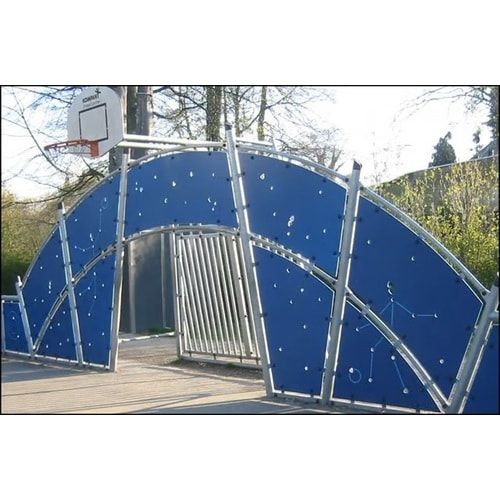 Multitor, Multisport, Basketball, Fußball, Stahl, galvanisiert, feuerverzinkt, HDPE Platten, robust, Maße 3.700 x 8.720 x 2.640 mm (HxBxT), Farbe Blau