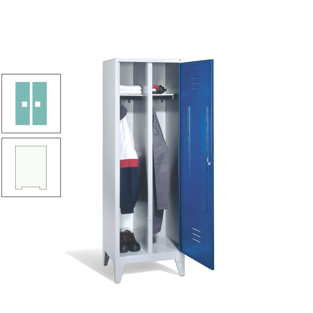 Doppel-Spind mit Großtür, Garderobenschrank mit Füßen, 2 Abteile a 300 mm, Korpus anthrazitgrau, Tür anthrazitgrau, 1.850 x 610 x 500 mm (HxBxT)