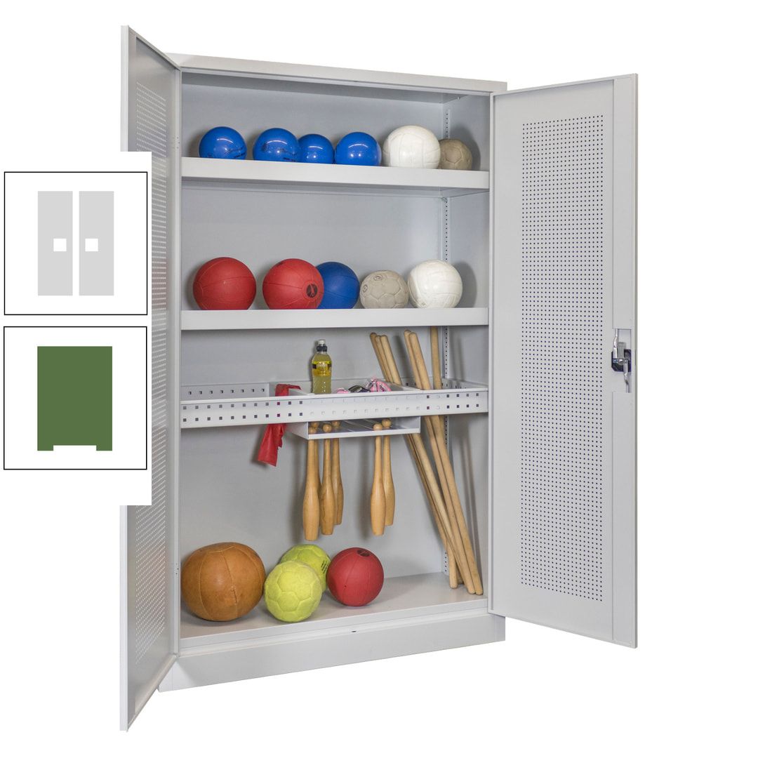 Sportschrank - Lochfeldtüren - Variante 2 - 1.950x1.200x500 mm (HxBxT) - anthrazitgrau