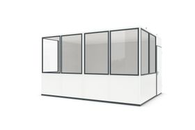 Bürocontainer, Aufsichtsstand, Meisterbüro, Lagerhallenbüro, mobil, für Innen, 2.680 x 4.560 x 3.390 mm (HxBxT), 15,45 qm, mit Fußboden