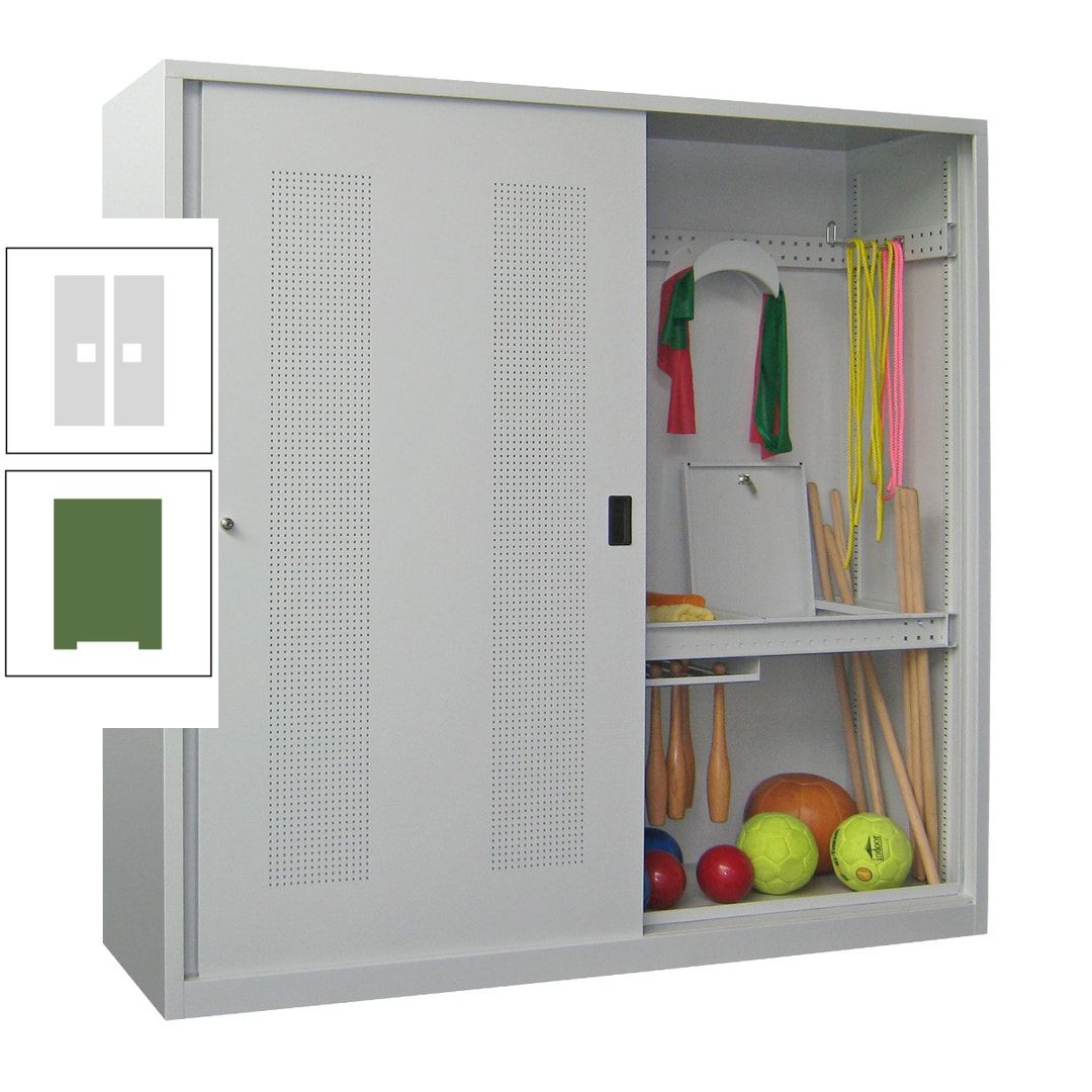 Ballschrank - Schiebetüren mit Lochfeld - Trennwand - 1.950x2.000x600 mm (HxBxT) - anthrazitgrau