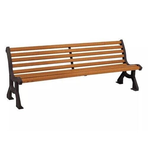 Parkbank, Gartenbank, helles Eichenholz, 10 Holzleisten, Stahl verzinkt, 753 x 2.000 x 610 mm (HxBxT), Sitzhöhe 421 mm, Gestellfarbe schwarz