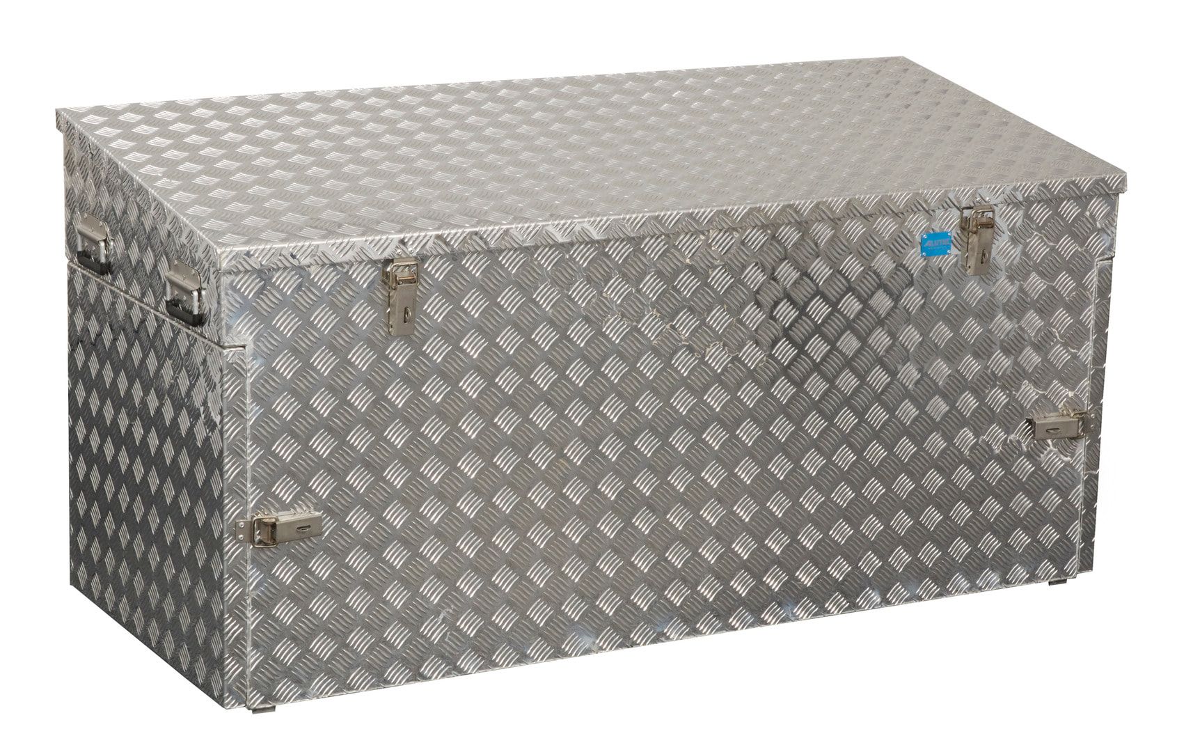 Riffelblech Aluminiumbox - Deckel mit Gasdruckdämpfer - Griffe und Verschlüsse aus Edelstahl - mit seitlichen Türen - Volumen 883 Liter