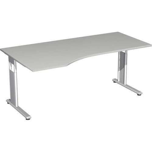 Eckschreibtisch, Füße einseitig verkürzt, C-Fuß Flex, Ecke links, höhenverstellbar, 680-800 x 1.800 x 1.000 mm (HxBxT), Gestell silber, Dekor Ahorn