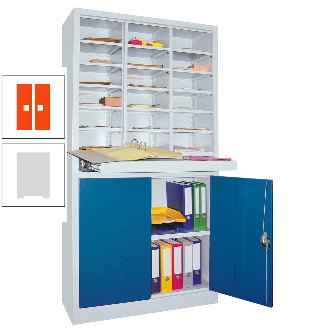 Aktenschrank - Büroschrank mit Sortierstation - 18 Fächer Ordnungsregal - Ausziehboden - 1.950 x 1.000 x 400 mm (HxBxT) - anthrazitgrau