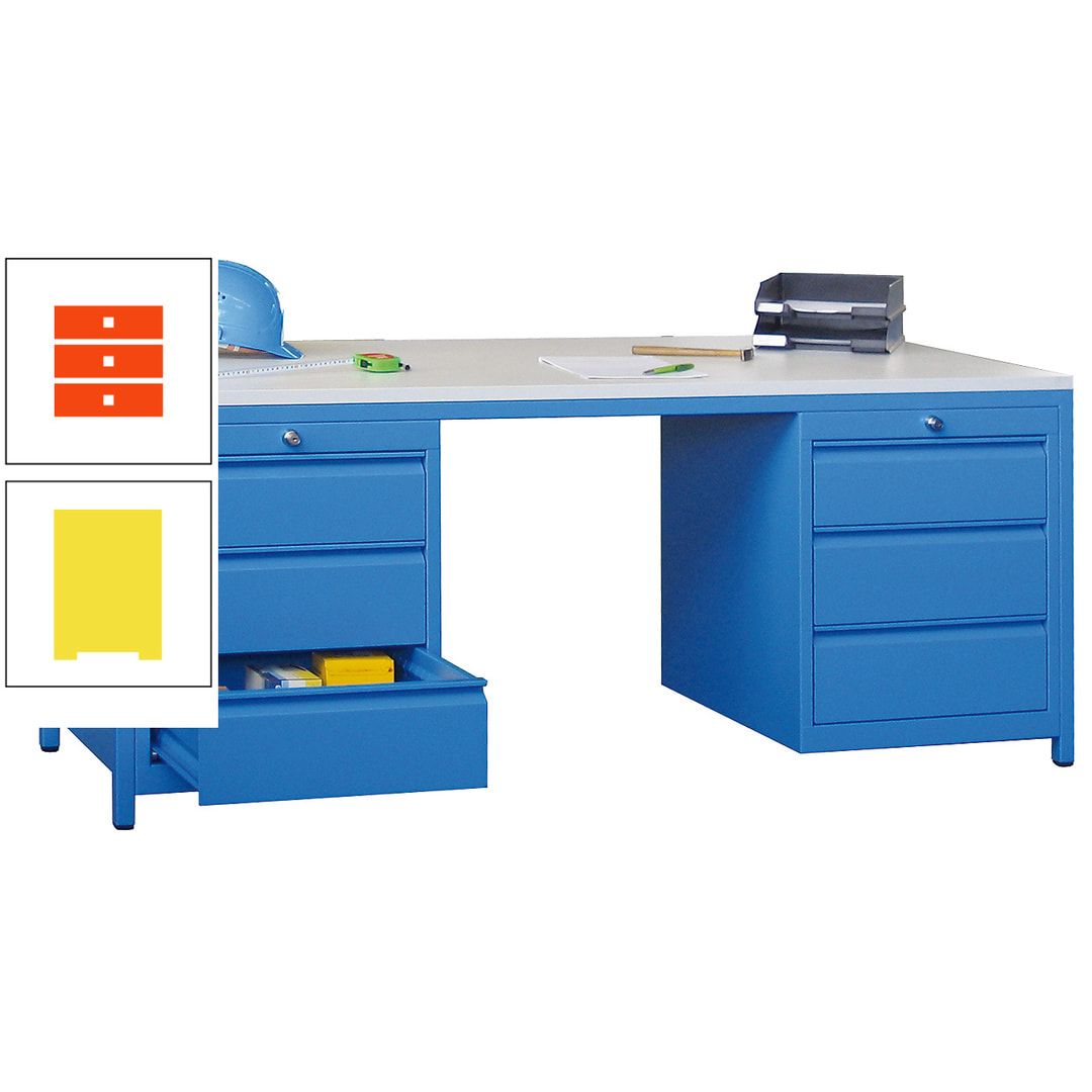 Meisterschreibtisch - 2 Schubladenblöcke - 6 Schubladen - 720 x 1.700 x 800 mm (HxBxT) - anthrazitgrau
