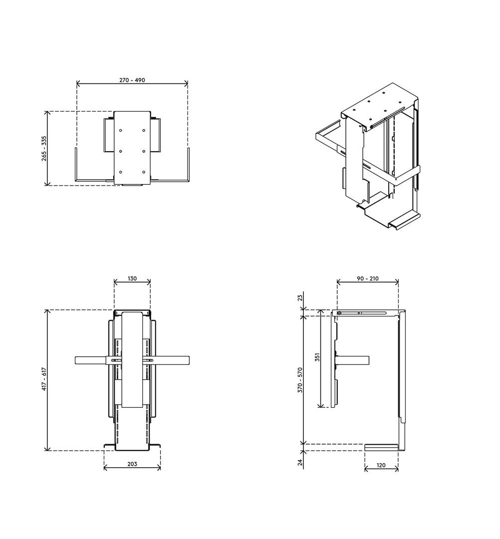 Computerhalterung - diebstahlgeschützt - Computergehäuse-Halterung - PC-Halter - verstellbar - Farbe schwarz - Stahl - 570 x 210 x 490 mm (HxBxT)