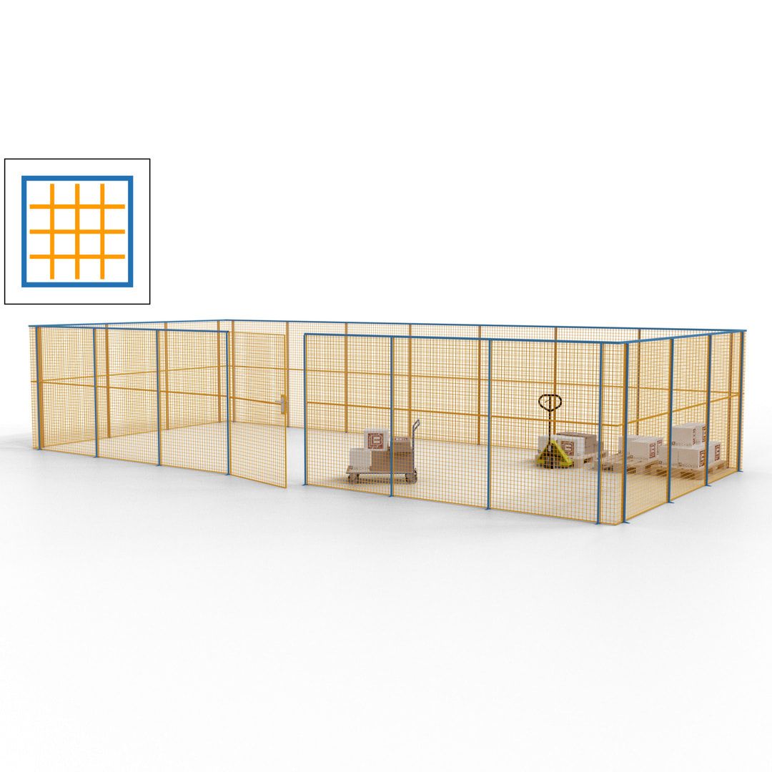 Hallentrennwand - Flügeltür, Gitter - 19 Gitterwände - 2.200 x 10.900 x 4.900 mm (HxBxT) - Perlweiß/reinorange
