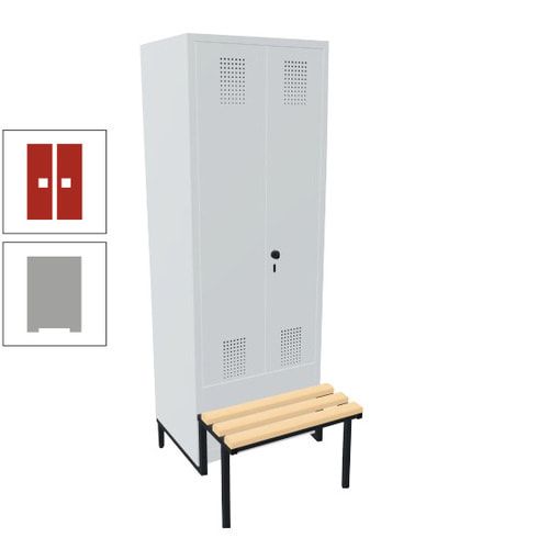 Doppel-Spind, Garderobenschrank, Buche Sitzbank integriert, 2 Abteile a 400 mm, Korpus anthrazitgrau, Tür anthrazitgrau, 1.850 x 800 x 815 mm (HxBxT)