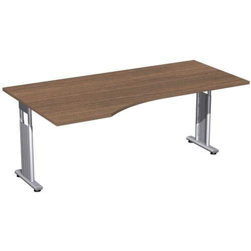 Eckschreibtisch, Bürotisch, Füße einseitig verkürzt, C-Fuß Flex, Ecke links, 720 x 1.800 x 1.000 mm (HxBxT), Gestell silber, Dekor Ahorn