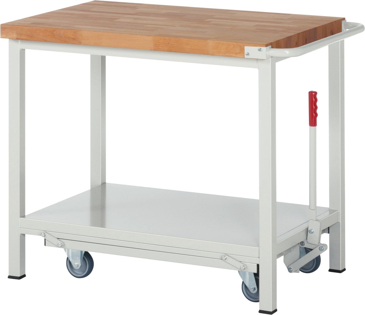 Mobile absenkbare Werkbank - 880 x 1.000 x 700 mm (HxBxT) - Traglast 1.250 kg - Buche - Anthrazitgrau