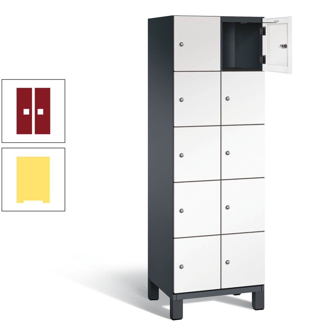 Fächerschrank, Stahlschrank, 10 Fächer, Türöffnungsbegrenzer, Füße, 1.980 x 600 x 525 mm (HxBxT), Korpus anthrazitgrau, Front anthrazitgrau