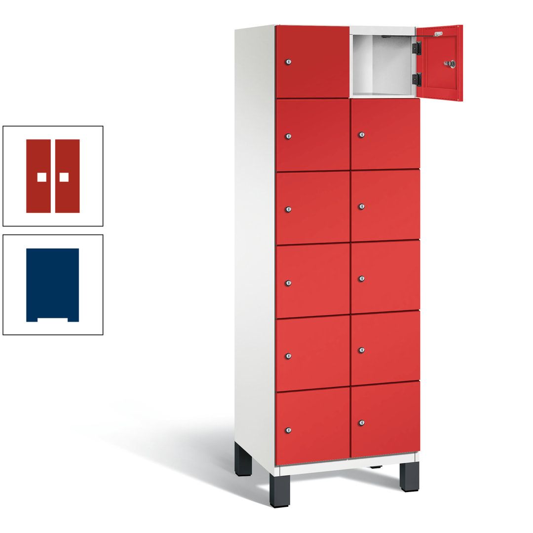 Fächerschrank, Stahlschrank, 12 Fächer, Türöffnungsbegrenzer, Füße, 1.980 x 600 x 525 mm (HxBxT), Korpus anthrazitgrau, Front anthrazitgrau