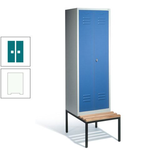Doppel-Spindschrank, Buche Sitzbank untergebaut, 2 Abteile a 300 mm, Korpus lichtgrau, Tür anthrazitgrau, 2.090 x 610 x 815 mm (HxBxT)