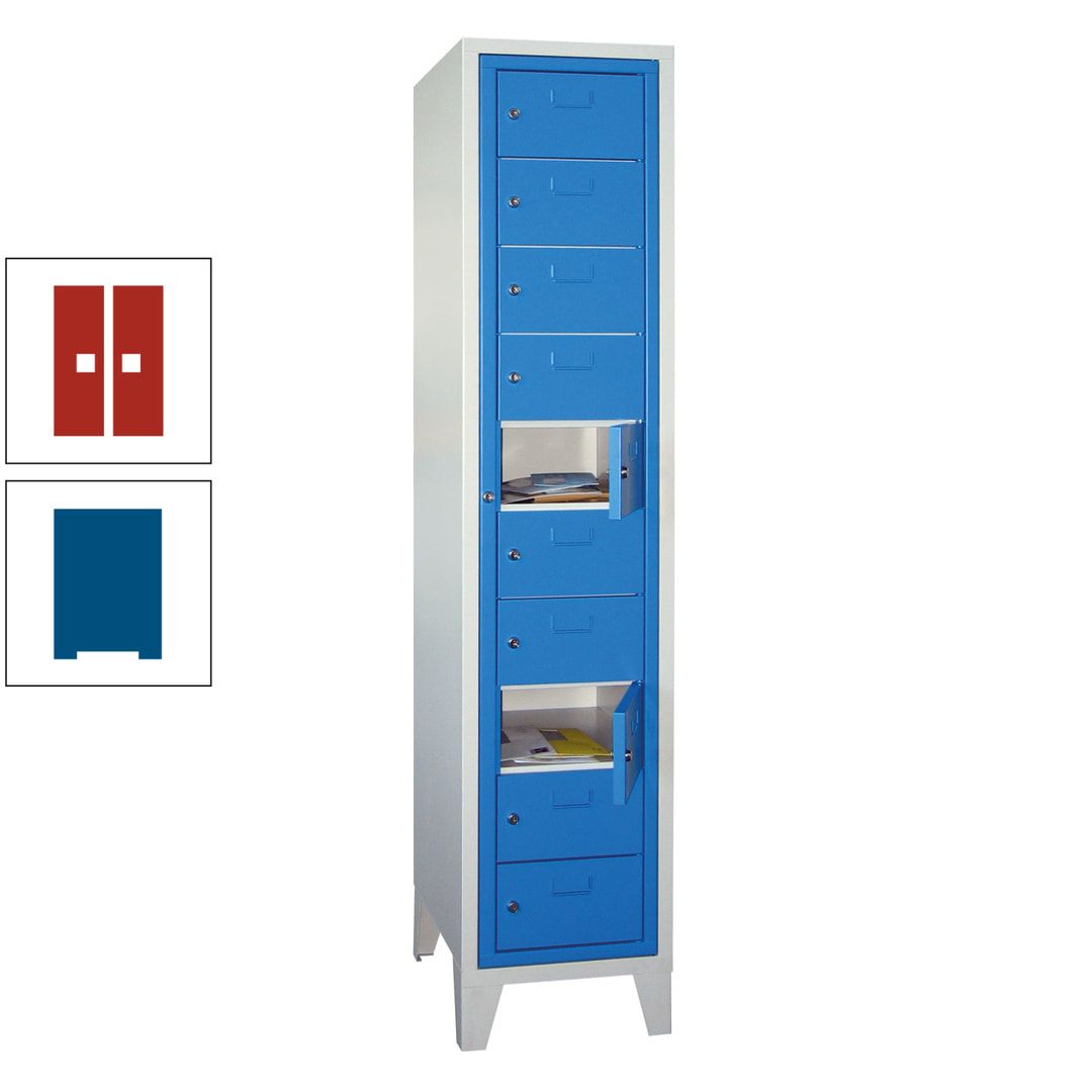 Schließfachschrank - Wäscheausgabeschrank - 10 Fächer a 315 mm - 1.850x400x500 mm (HxBxT) - Füße - Zylinderschloss - anthrazitgrau