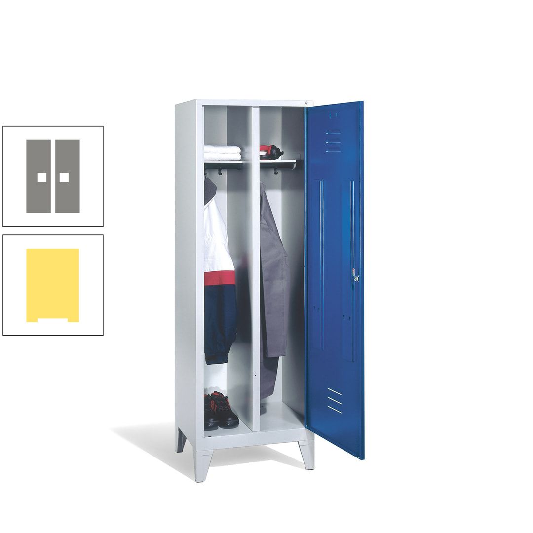 Doppel-Spind mit Großtür, Garderobenschrank mit Füßen, 2 Abteile a 300 mm, Korpus anthrazitgrau, Tür anthrazitgrau, 1.850 x 610 x 500 mm (HxBxT)