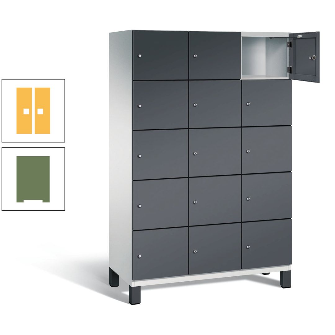 Fächerschrank, Stahlschrank, 15 Fächer, Türöffnungsbegrenzer, Füße, 1.980 x 1.200 x 525 mm (HxBxT), Korpus anthrazitgrau, Front anthrazitgrau