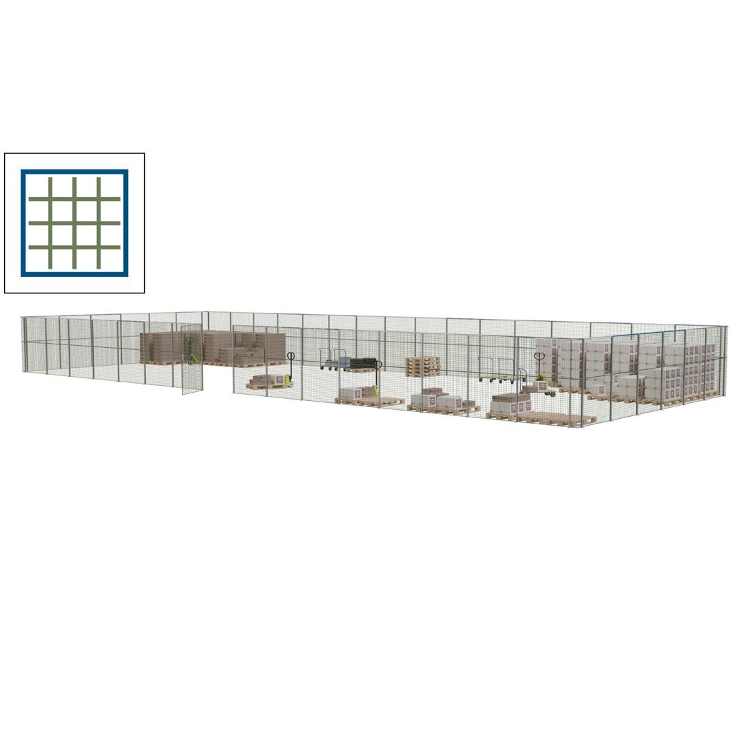 Maschinen Schutzgitter - Hallentrennwand - Sicherheitszaun - Tür - 66 m - 2.200 x 24.400 x 9.400 mm (HxBxT) - enzianblau