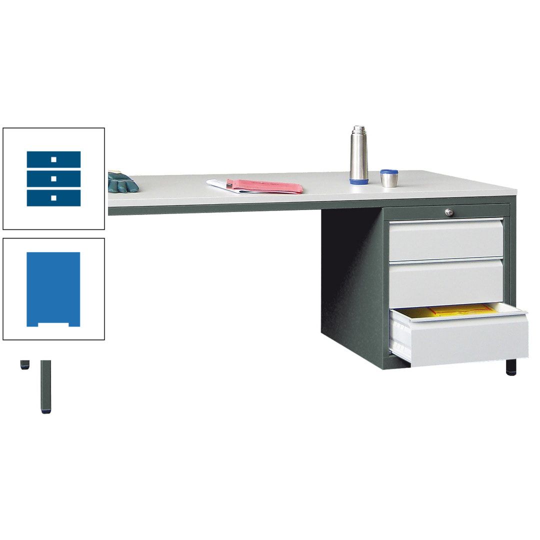Meisterschreibtisch - 3 Schubladen 150 / 175 mm - 720 x 1.700 x 800 mm (HxBxT) - anthrazitgrau