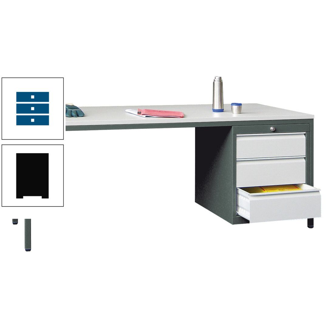 Meisterschreibtisch - 3 Schubladen 150 / 175 mm - 720 x 1.700 x 800 mm (HxBxT) - anthrazitgrau