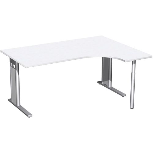 Eckschreibtisch, Ecke rechts, Füße einseitig verkürzt, C-Fuß Pro, höhenverstellbar, 680-820 x 1.600 x 1.200 mm (HxBxT), Dekor Ahorn