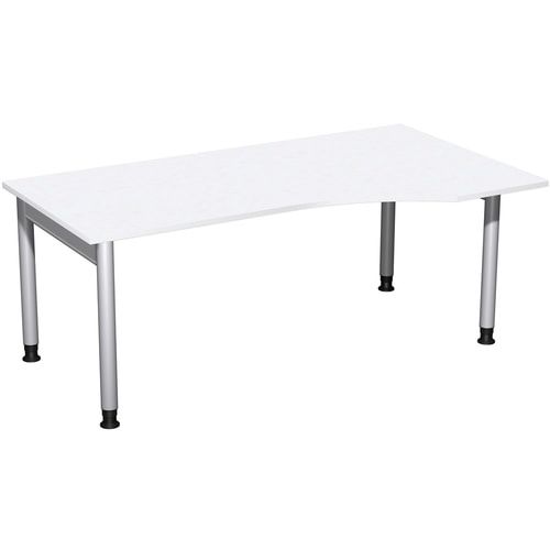 Eckschreibtisch, Ecke rechts, Füße einseitig verkürzt, 4-Fuß Pro, höhenverstellbar, 680-800 x 1.600 x 1.000 mm (HxBxT), Dekor Ahorn