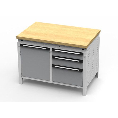 OTTOKIND Werkbank - bündige Arbeitsplatte - 850 x 1.150 x 750 mm (HxBxT) - 3 Schubladen - Schrank - lichtgrau