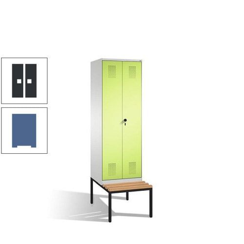 Doppel-Spind, Garderobenschrank, Buche Sitzbank untergebaut, 2 Abteile a 300 mm, Korpus anthrazitgrau, Tür anthrazitgrau, 2.090 x 600 x 815 mm (HxBxT)