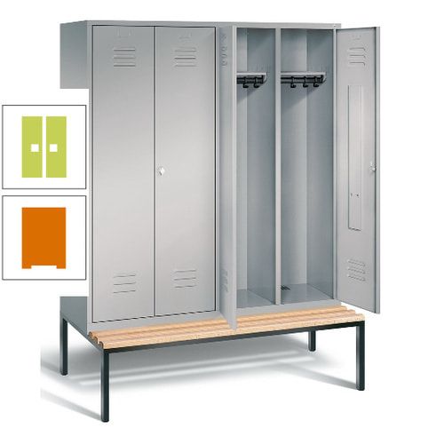 Doppel-Spindschrank, Buche Sitzbank untergebaut, 4 Abteile a 400 mm, Korpus lichtgrau, Tür anthrazitgrau, 2.090 x 1.590 x 815 mm (HxBxT)