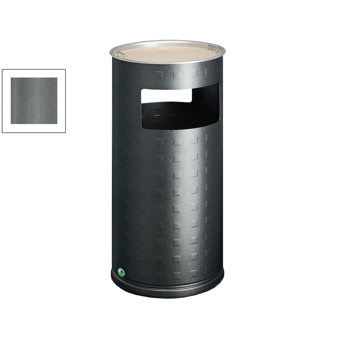Abfallsammler mit Ascher - rund - Aluminium - Volumen 37 l - 700 x 320 x 320 mm (HxBxT) - Antik silber, geprägt