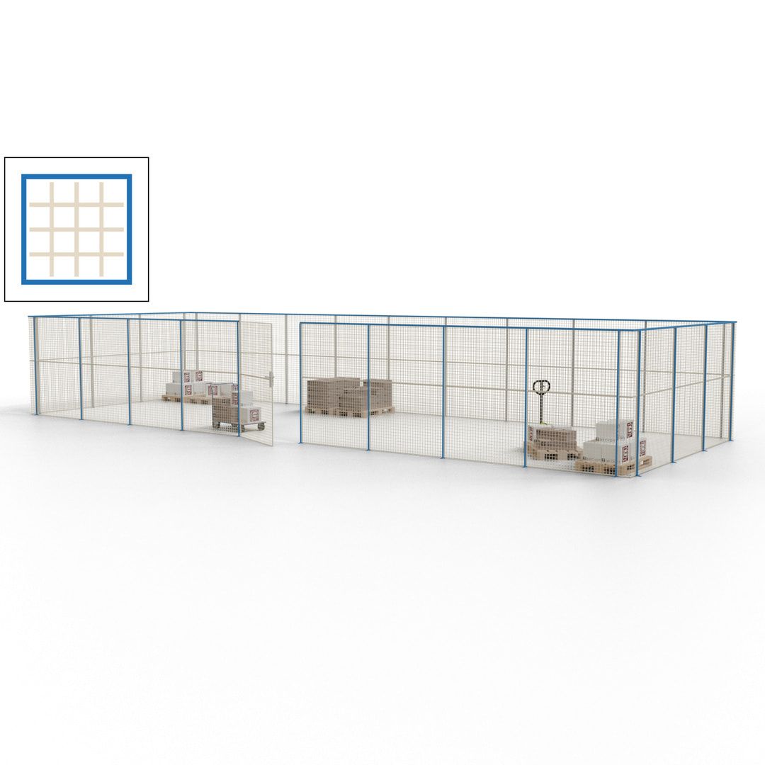 Maschinen Schutzgitter - Hallentrennwand - Sicherheitszaun - Tür - 36 m - 2.200 x 13.900 x 4.900 mm (HxBxT) - enzianblau