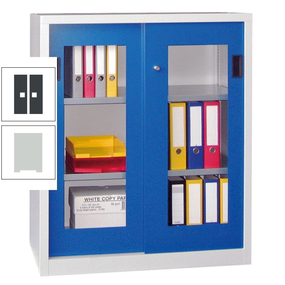 Schiebetürenschrank - Sichtfenstertüren - 1.000x1.000x400 mm (HxBxT) - 2 Böden, gepulvert - Zylinderschloss - anthrazitgrau