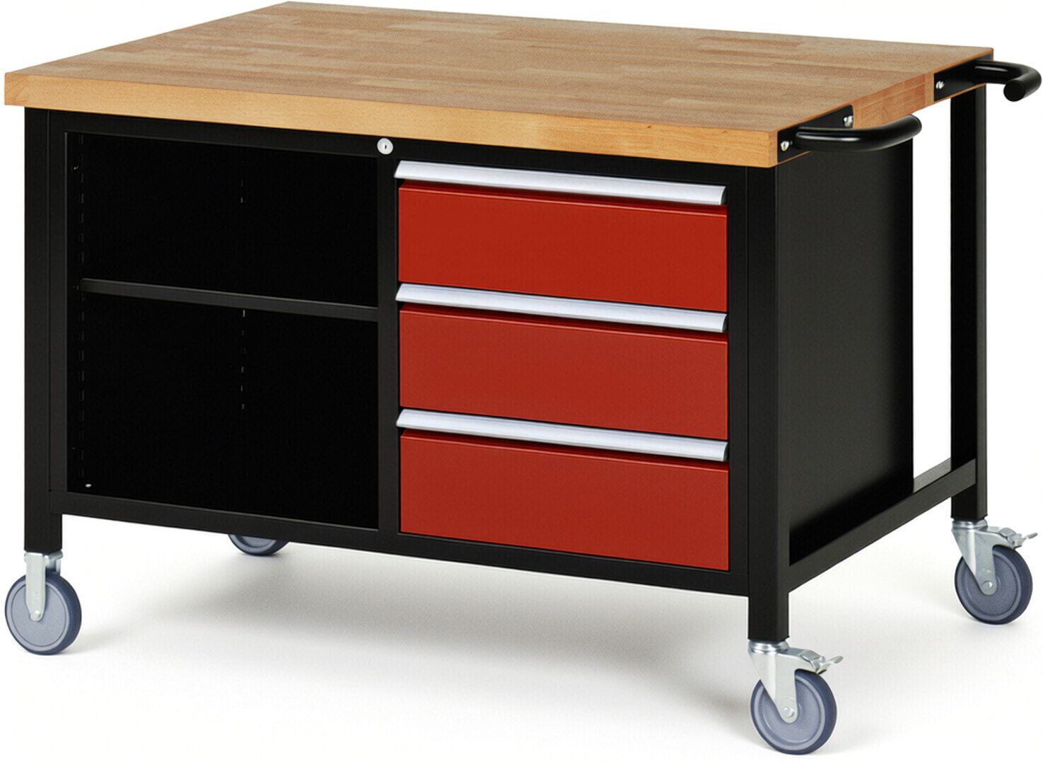 Mobile Werkbank, 2 Ablageböden - 3 Schubladen - Teilauszug - 180:3 - Höhe 880-1.080 mm - 1.250 x 900 mm - 450 kg - Anthrazitgrau