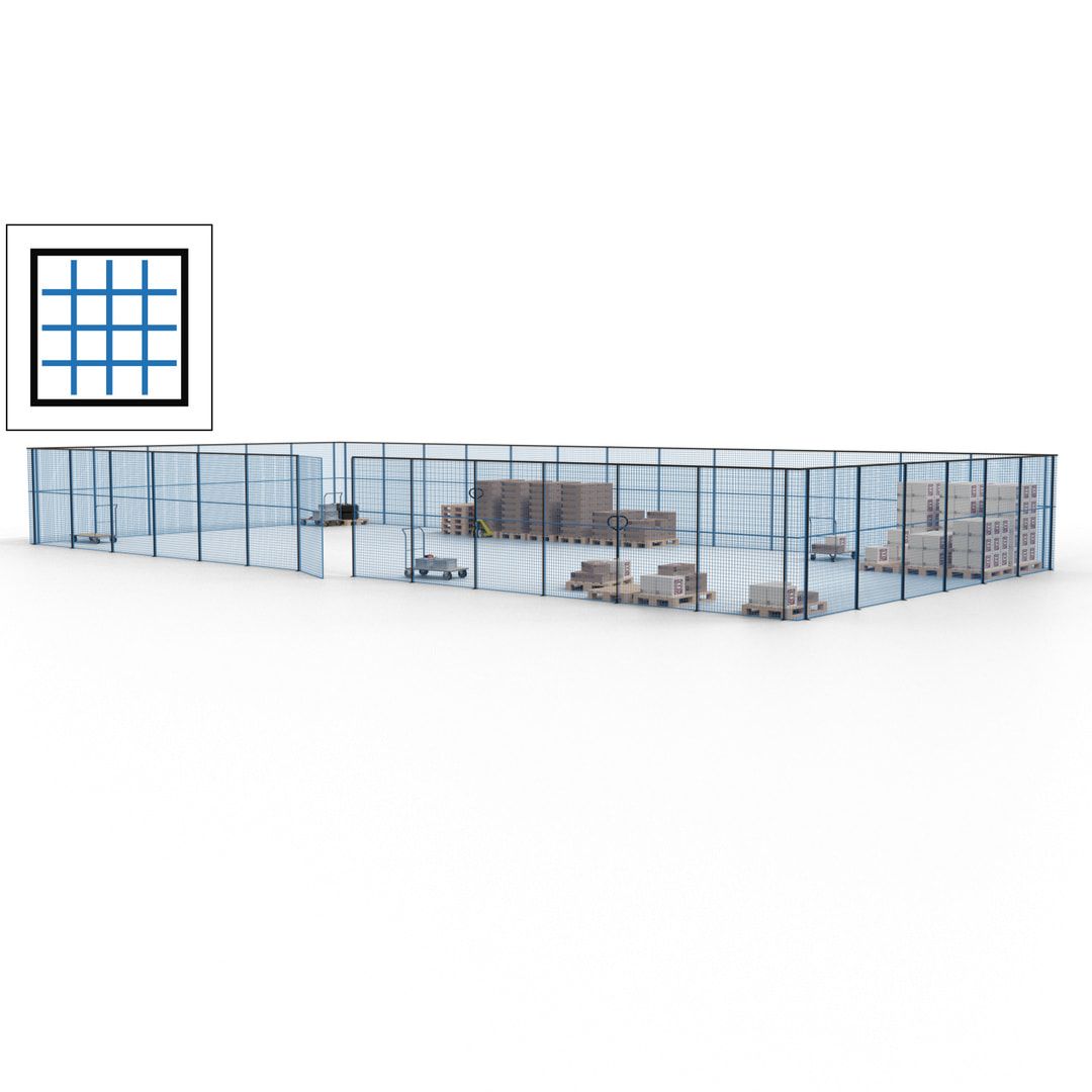 Maschinen Schutzgitter - Hallentrennwand - Sicherheitszaun - Tür - 57 m - 2.200 x 19.900 x 9.400 mm (HxBxT) - enzianblau