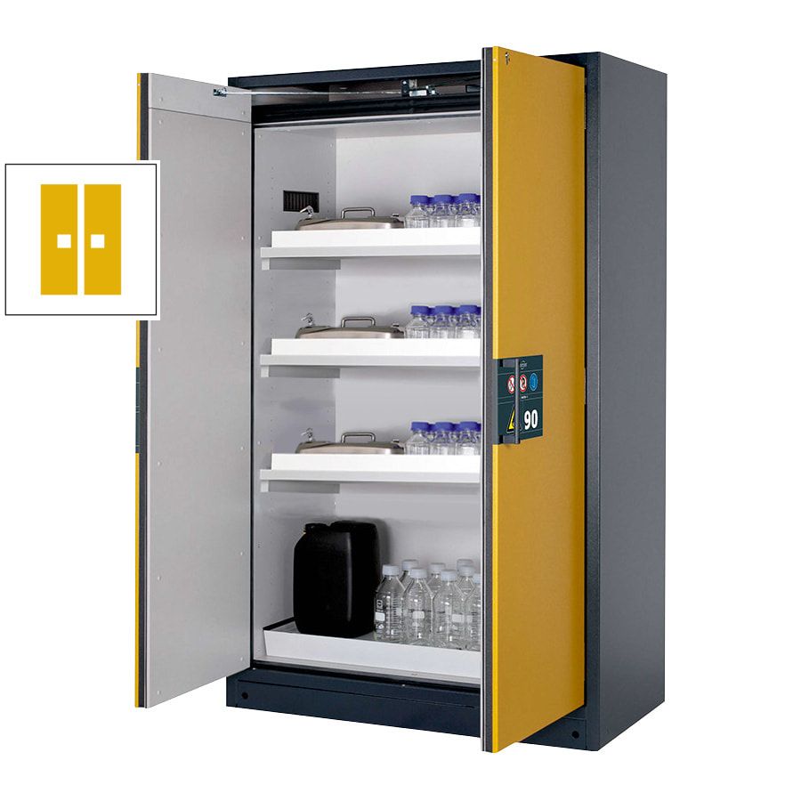 Gefahrstoffschrank - 1.953x1.193x615 mm - 2 Wannenböden PP - Front enzianblau